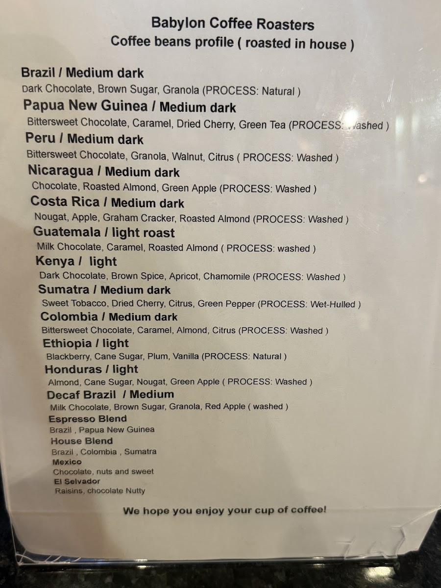 Babylon Coffee Roasters Menu - Image 2